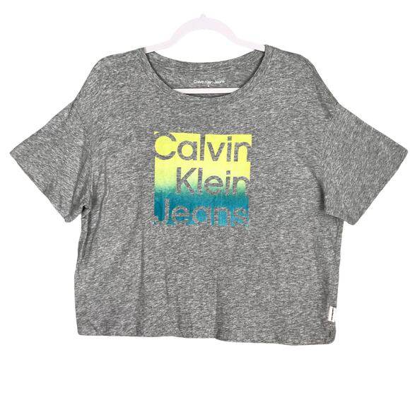 Calvin Klein Shirt Womens Medium Gray Jeans Boxy Crop Basic‎ Active Lounge Modal - Picture 1 of 9